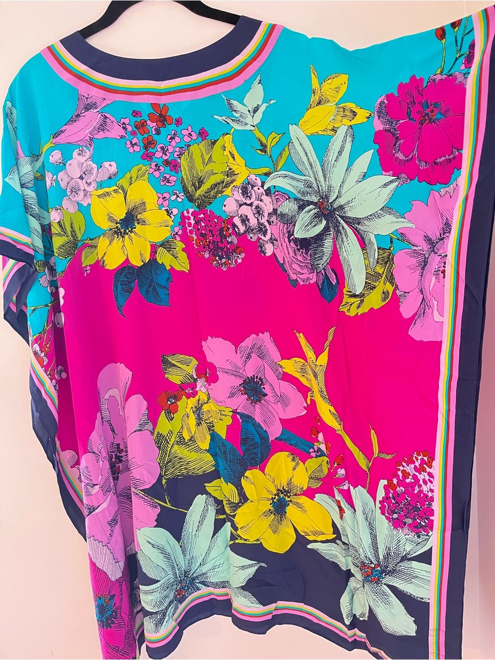 Trina Turk “Theodora” Bright Fuchsia & Turquoise Floral V-Neck Swim Coverup - Picture 9 of 16